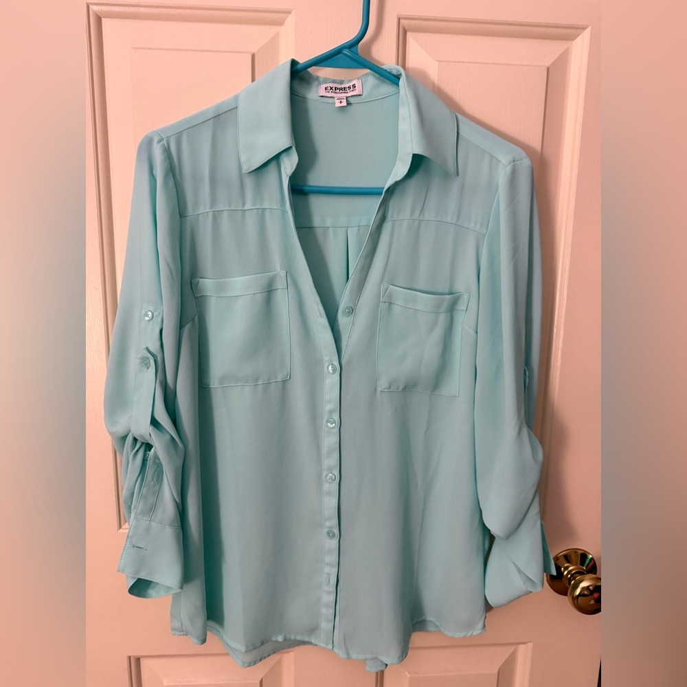 Express Portofino Button Down Blouse with Notched Collar